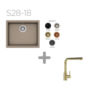 Set 28-18 dřez Kiruna N-100L Green Line + baterie Keto White Gold 518120