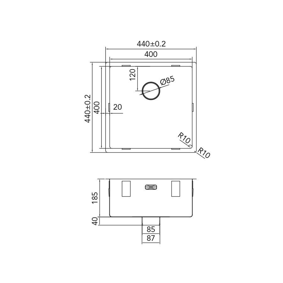 NEREZOVÝ DŘEZ CARESSI POWERPLUG CAPPFWD40R10